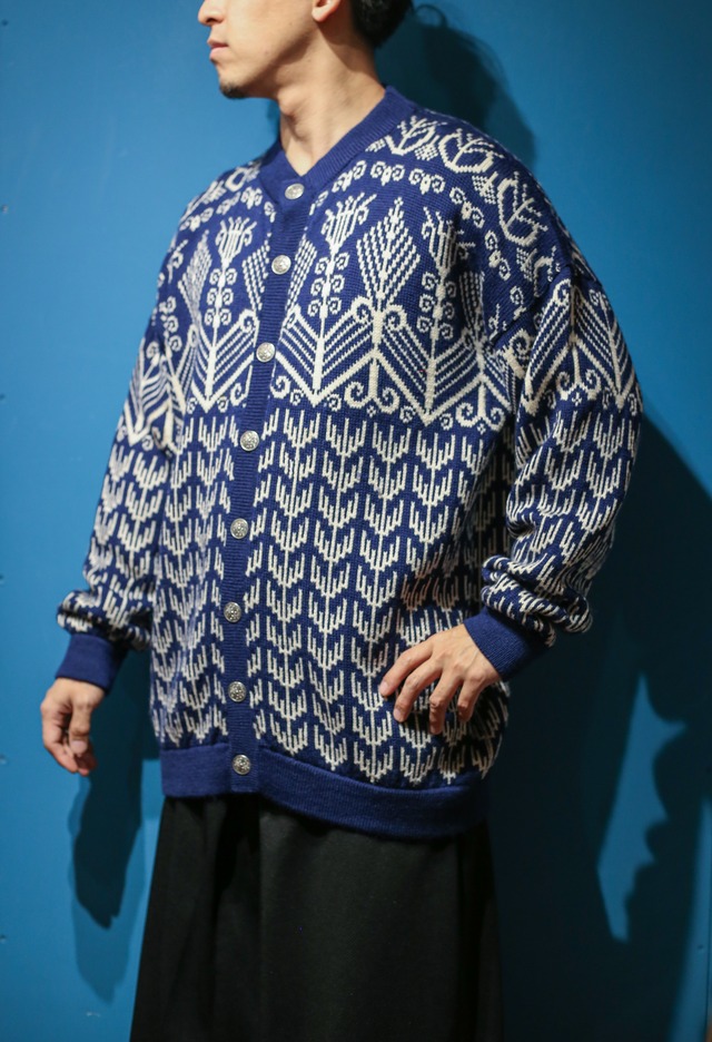 Royal blue handmade Norway knit cardigan