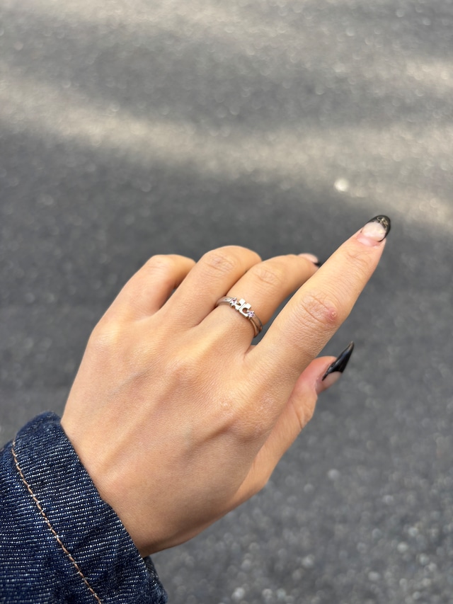 Courreges / vintage logo  pink stone ring.