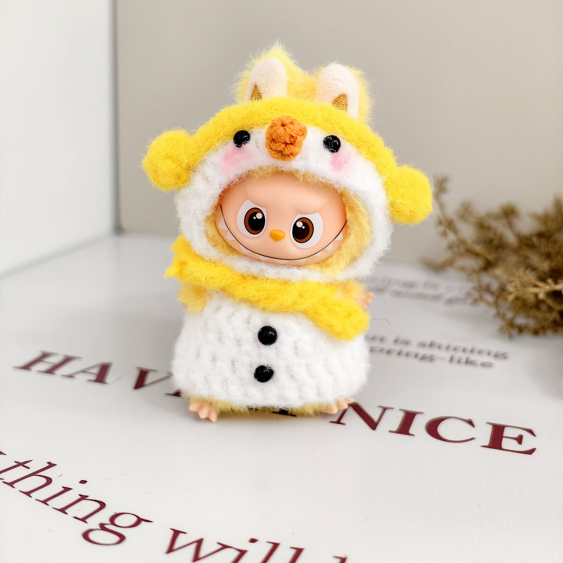 labubu4代/10cmぬいぐるみ用 冬 ペンギン雪だるま ニットロンパース+