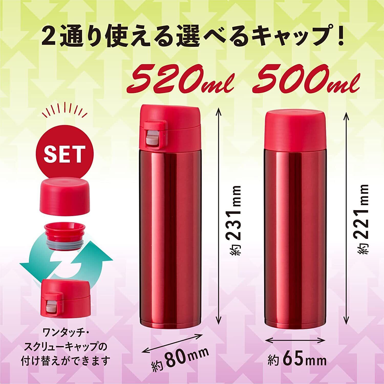 水筒 軽量 2WAY ステンレス マグボトル 1つのボトル本体にキャップ2種