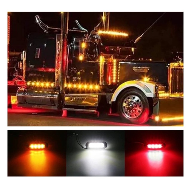 マーカーランプ LED 12V-24V トラック サイド ライト 路肩灯 6連 発光 メッキカバー付き 小型 中型 サイズ カラーレンズ 2本 セット (ホワイト)