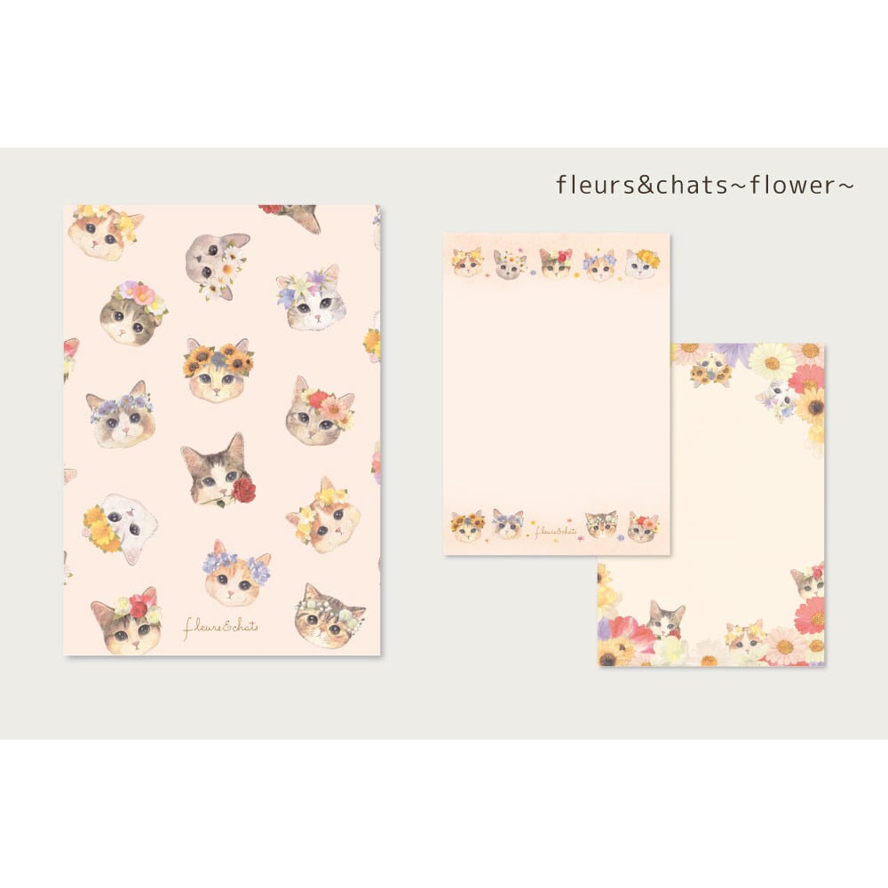 ☆ねこメモパッド|fleurs&chats〜flower〜 猫 ネコ ねこ 猫雑貨 ねこモチーフ ネコ柄 コンパクトサイズ かわいい 文具 メモ帳