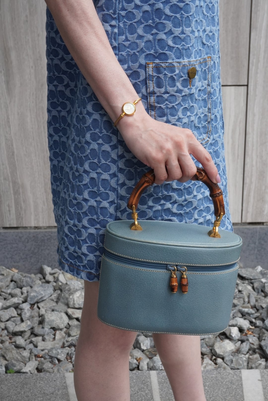 Gucci ネイビー バンブーレザー ハンドバッグ E1954*グッチ*バンブー 
