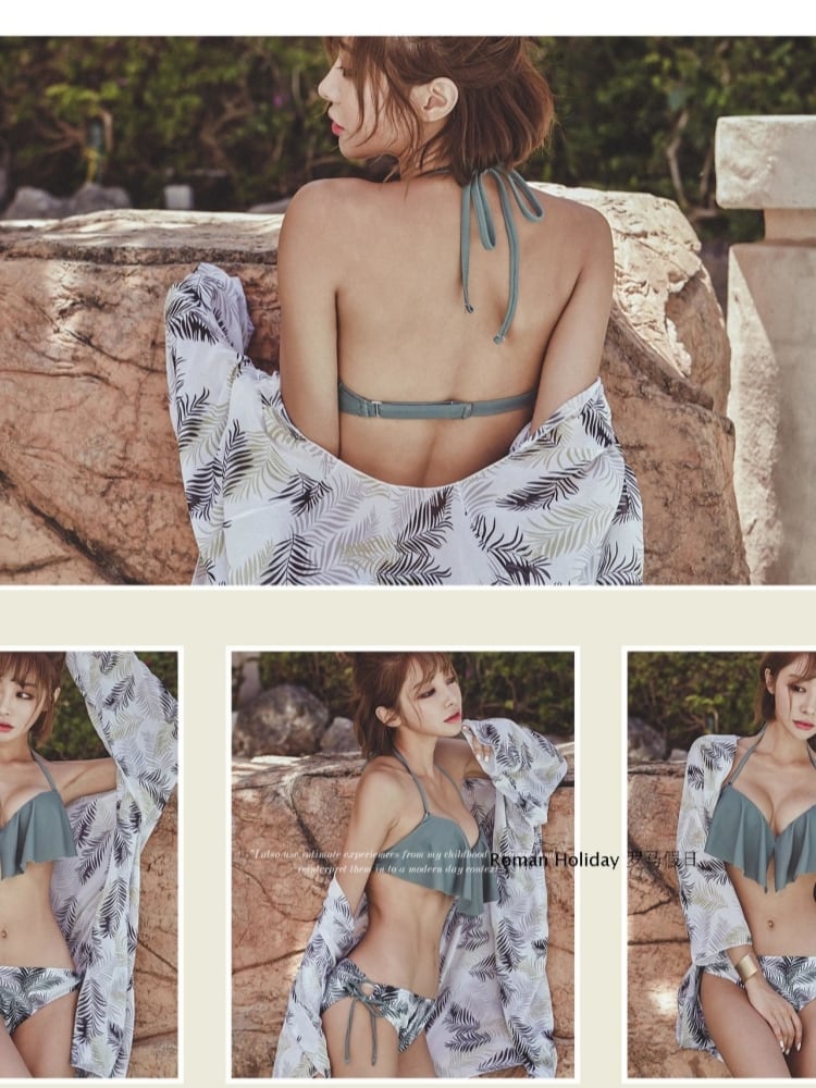 Z-20215 水着 ビキニ フリル Vネック ラッシュガード シック