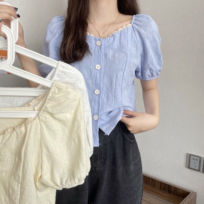 サマーショートシャツ カラー薄手トップス 大人ガーリー スウィート キュート カジュアル 夏物 スクウェア YY-ファッション24793067733