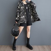 チェーン柄 刺繍 ジップアップパーカー  00193