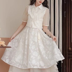 【2点セット】フラワージャガードティアードキャミワンピ＋チャイナボタンシアースリーブジャケット ・76513