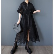 フード付き ジップアップ レースワンピース  30106