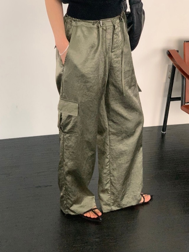glossy face satin cargo pants