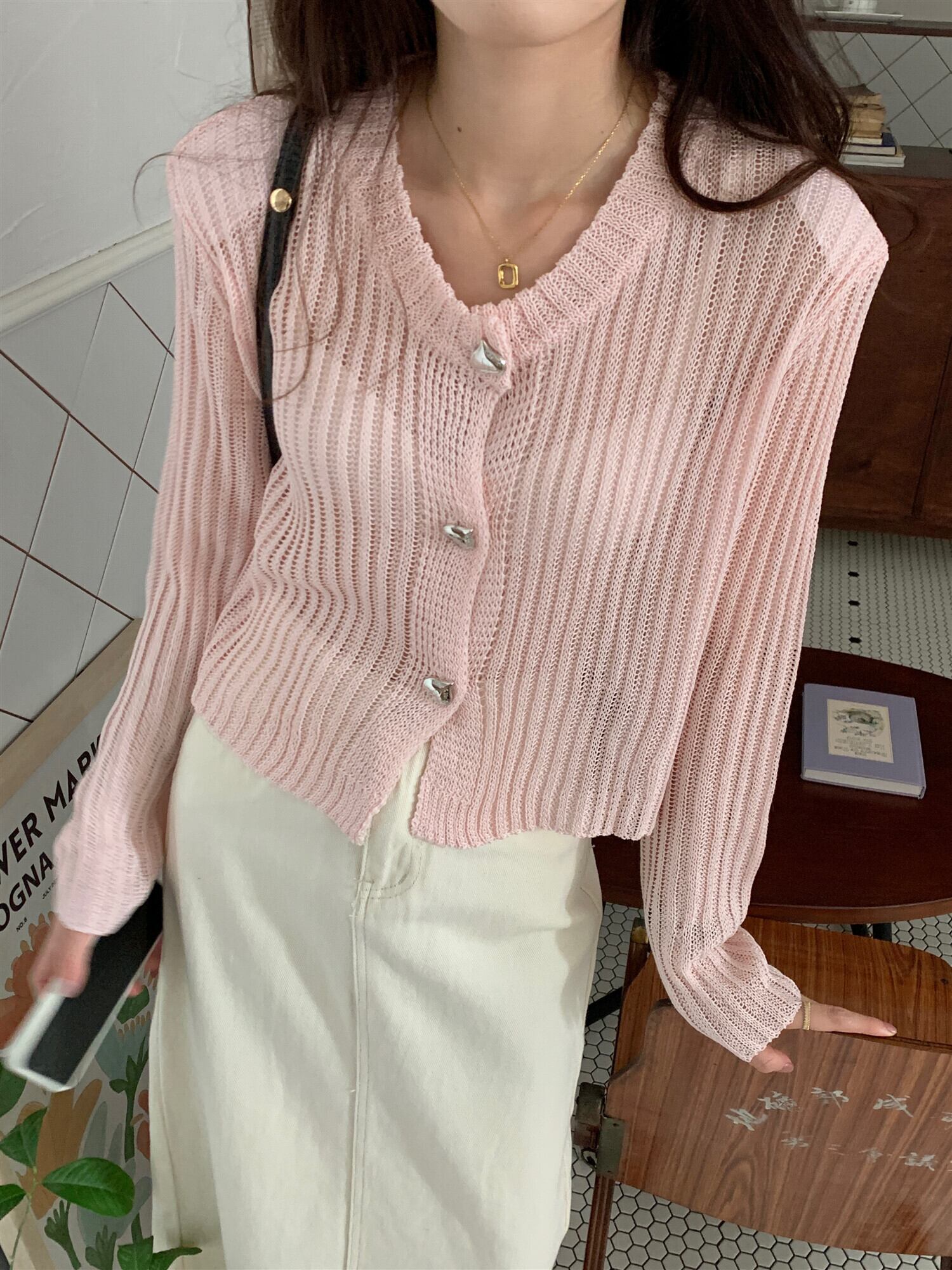 ラウンドネック薄手ソリッド カラーショートニットセーター レディースサマーカーディガン ロング 夏物 Oネック ソリッドカラー ビッグFスモールZ韓国69474470861