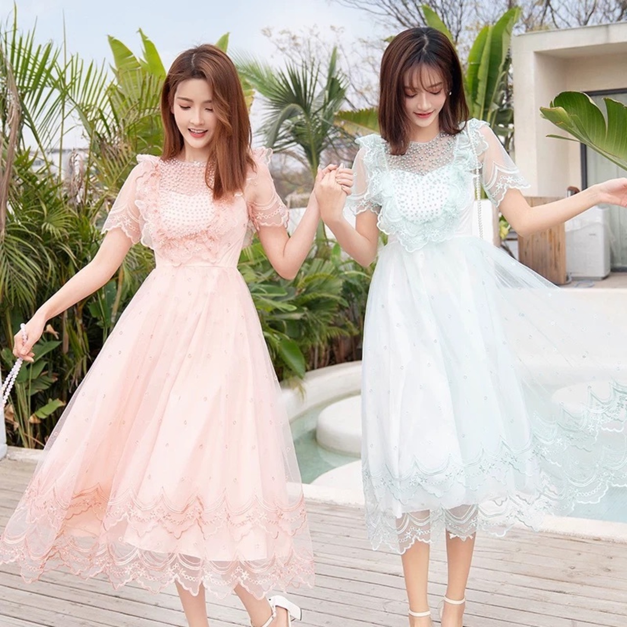 2カラー】レース ワンピース ドレス シフォン ガーリー カジュアル 