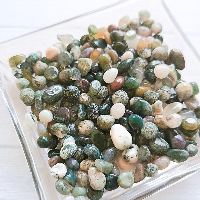 モスアゲート (100g) 苔瑪瑙 天然石さざれ石 穴無しチップ