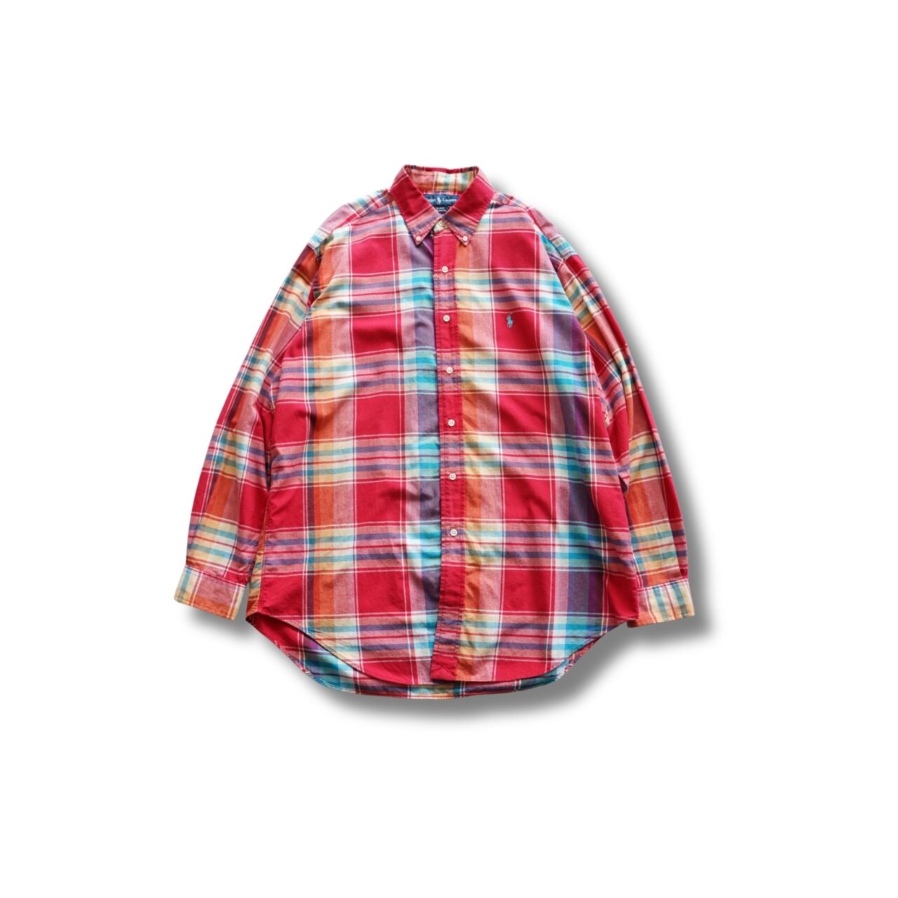 Ralph Lauren ラルフローレン BLAKE ブレイク マドラスチェック ボタンダウンシャツ(表記L・実寸XL相当)|NA962