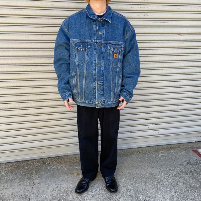 送料無料』90s USA製 carhartt 裏地ブランケット付きデニムGジャン XL 