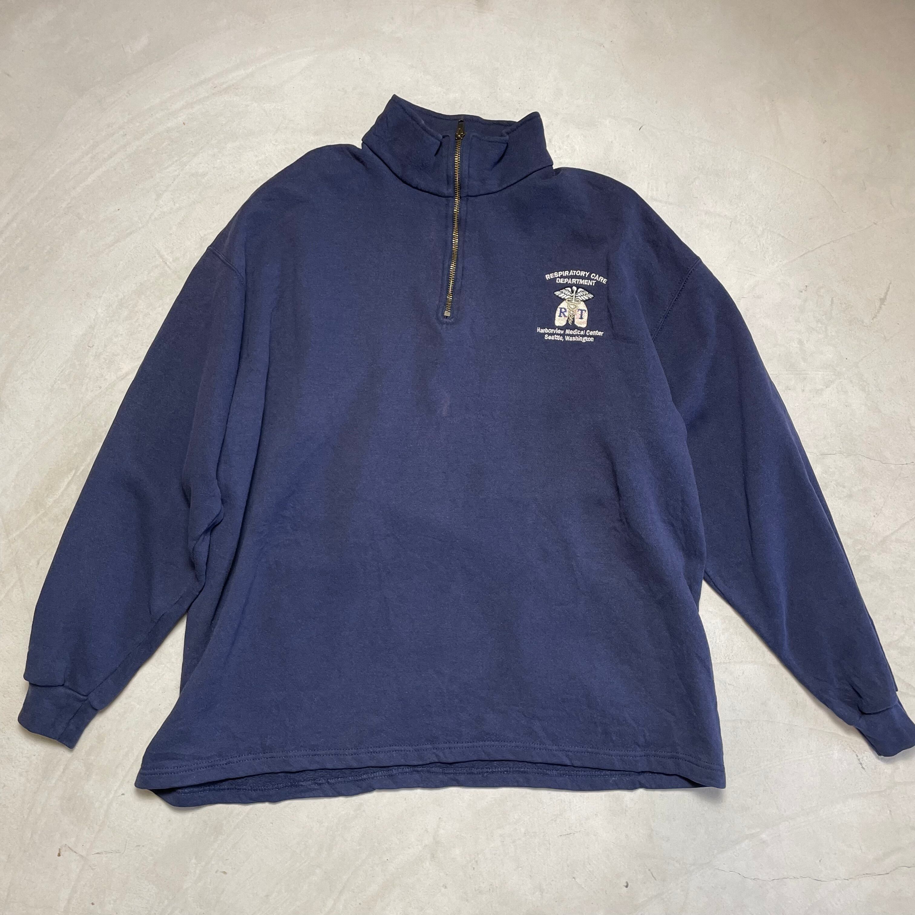 00年代 Lee リー 刺繍 ハーフジップ プルオーバー スウェット メンズXL相当 古着 プルオーバー トレーナー ネイビー 紺色 【トレーナー】