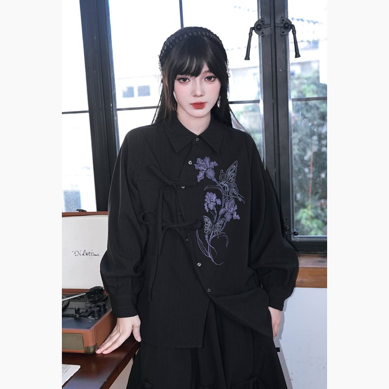 古怪舍---鳶尾シリーズ】☆チャイナ風トップス☆ シャツ 長袖