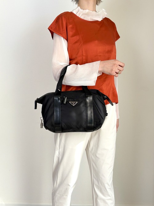 PRADA プラダ ハンドバッグ ブラック トライアングルロゴ ナイロン ミニボストン BR3697 vintage ヴィンテージ オールド ftdzu4