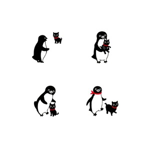 坂崎千春『ペンギンと小さな黒猫』版画