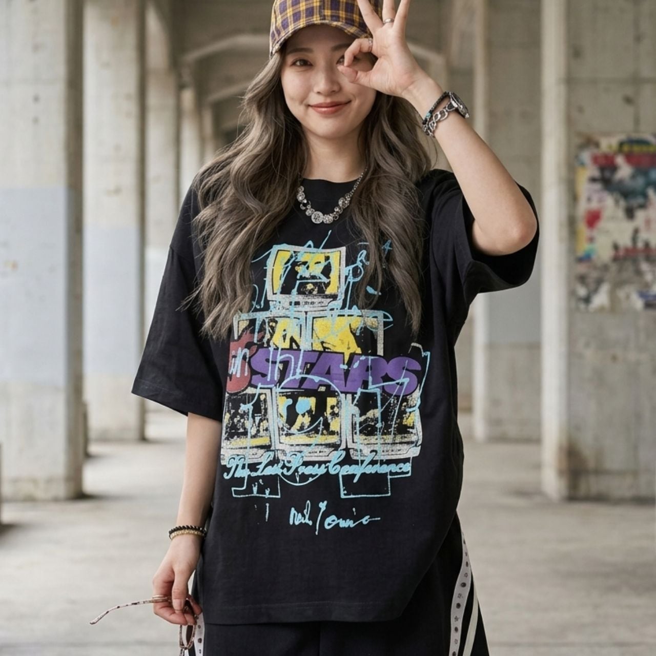 フォトグラフィックメッセージドロップショルダーTシャツ 2col R02074