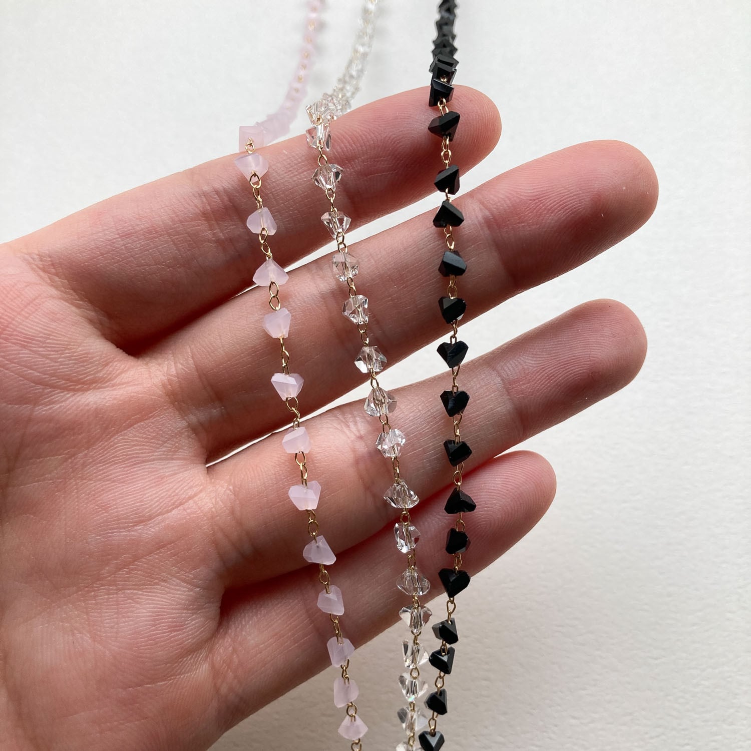 三角カットビーズチェーン(50cm)《ピンク・オンライン限定》