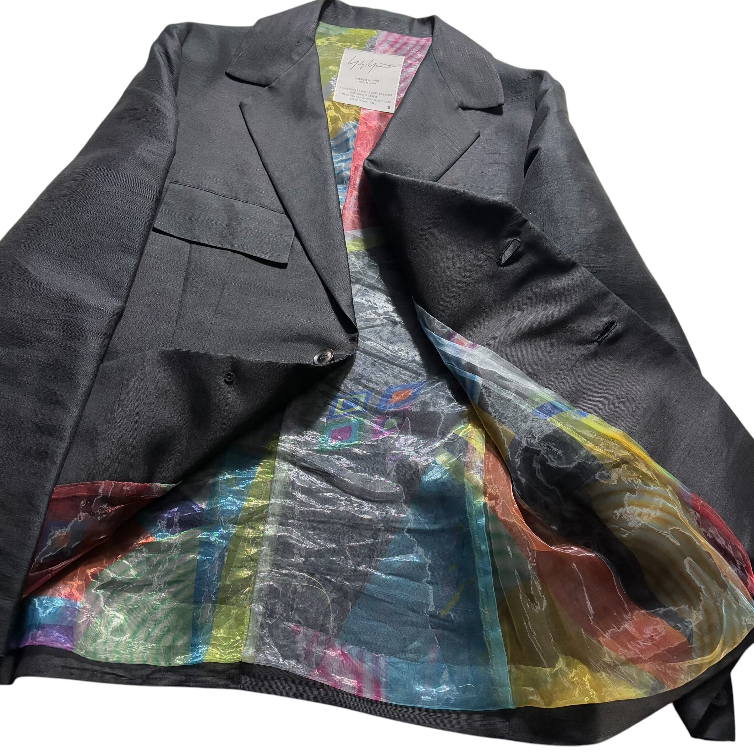 ジャケット・アウター 97SS YOHJI YAMAMOTO black silk jacket archive 1997SS YOHJI YAMAMOTO black silk jacket with see-through