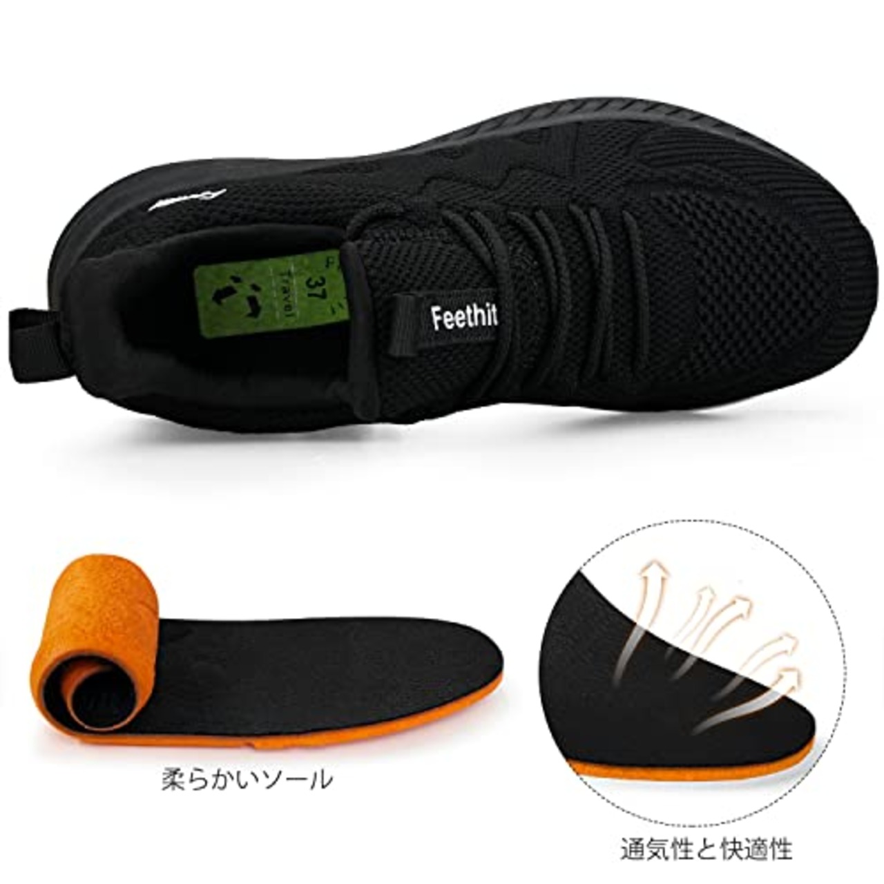 [Feethit] レディーススニーカー ランニングシューズ 通気軽量滑り止 スリッポンカジュアル ジム通勤通学旅行日常お洒落運動靴ジョギング