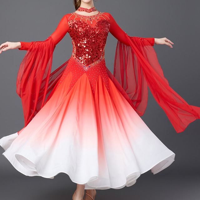 ロングスリーブ ミモレ グラデーション ダンスドレス ds1151