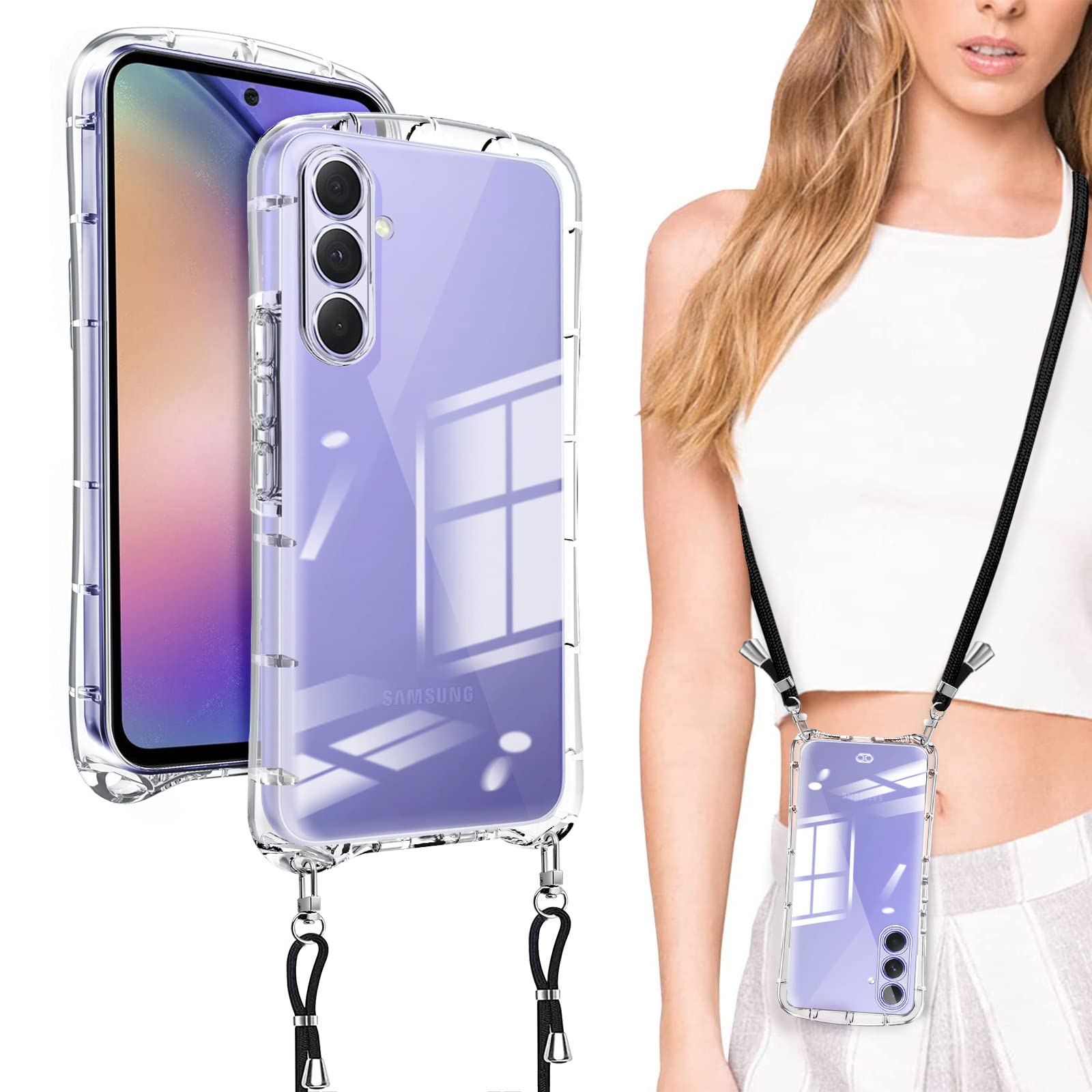Shengkawang Samsung Galaxy A54 5G 用 ケース ショルダー ストラップ SC-53D 韓国 カバー 全透明