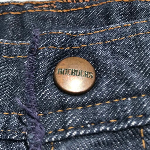 60's 70's ROEBUCKS 5ポケットデニムパンツ SEARS VAT DYE W34 脇割れ