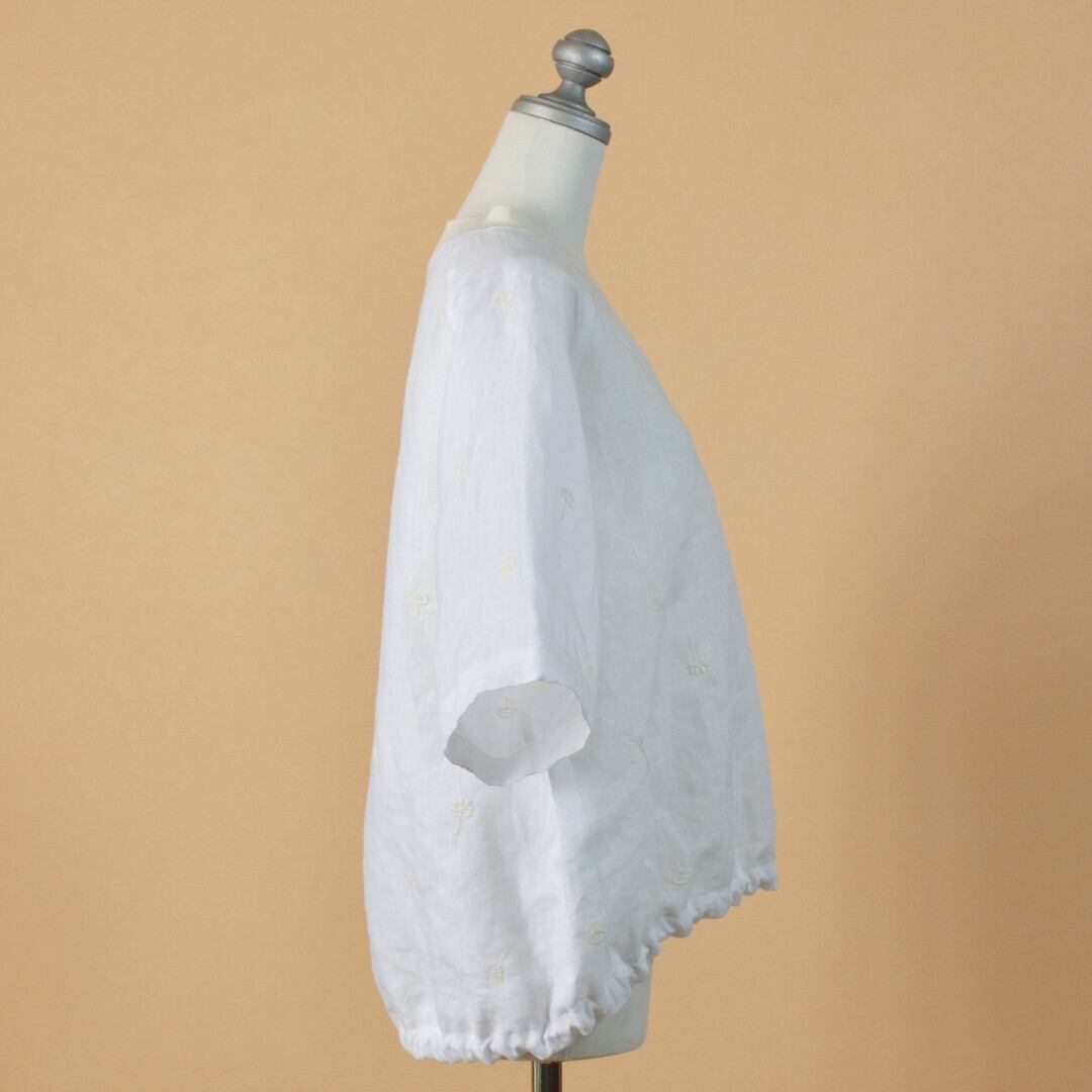 atelier naruse アトリエナルセ リネン ~nohara~ 裾絞りプルオーバー・オフホワイト オリジナル刺繍が素敵なフンワリプルオーバー【送料無料】