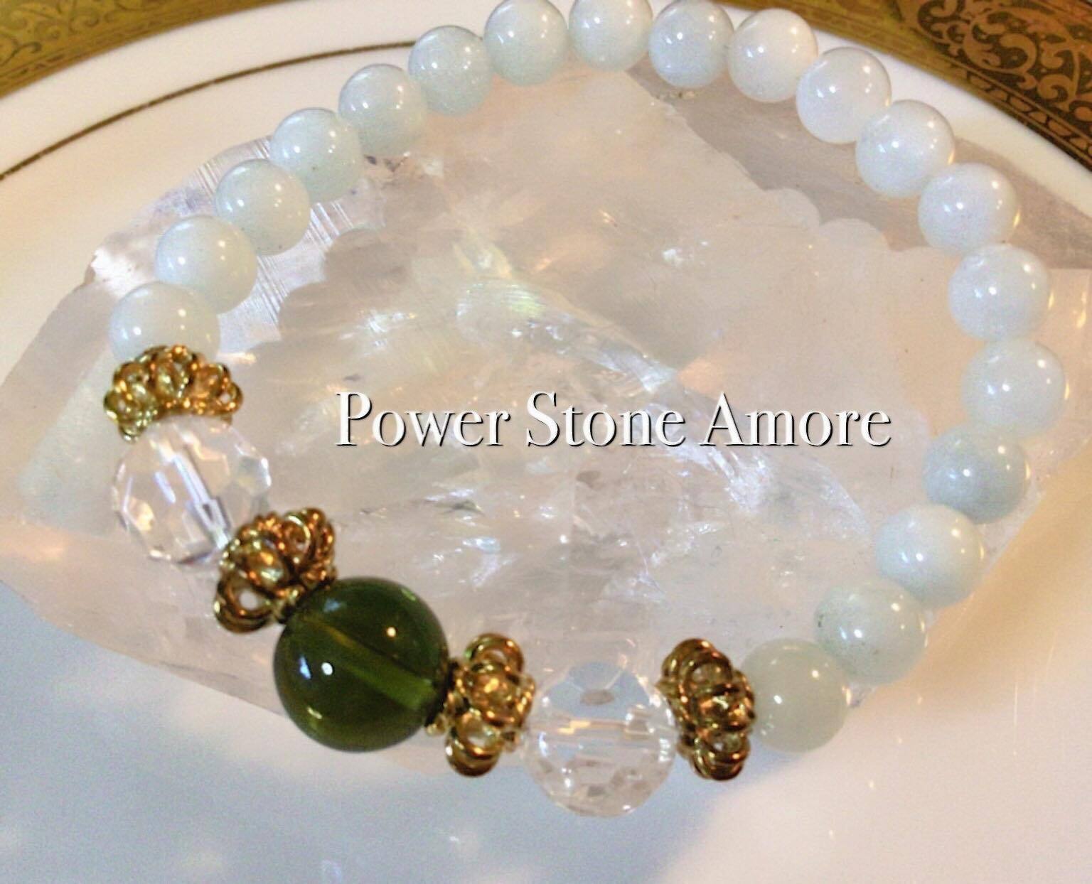 モルダバイト・アクアマリン・水晶　天使のブレスレット | 天使のパワーストーンブレスレット《公式》専門店｜アモーレ