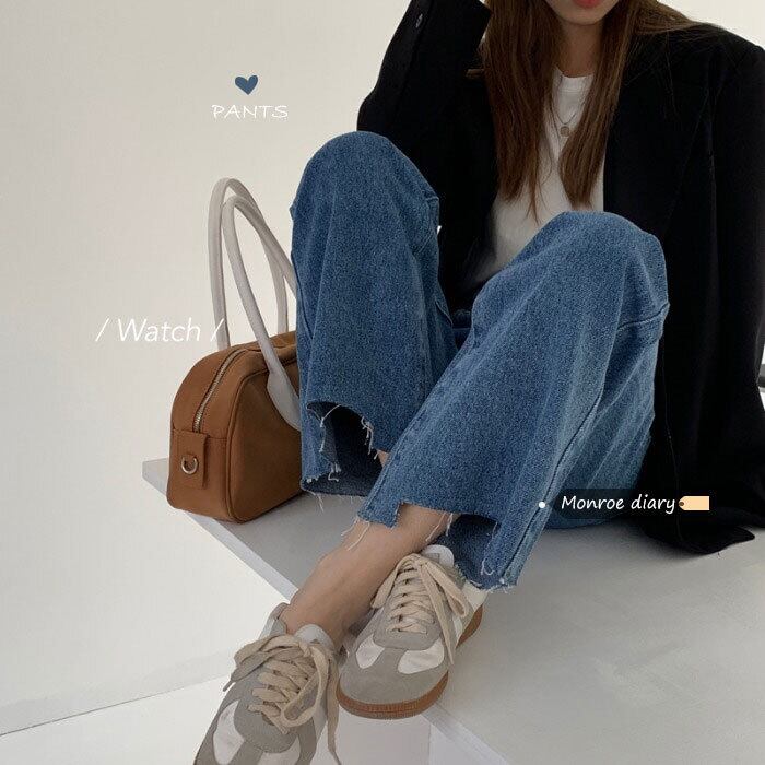 ジーンズ ルーズパンツ ワイドレッグウェスト薄手 ワイドパンツ モンロー60098134387