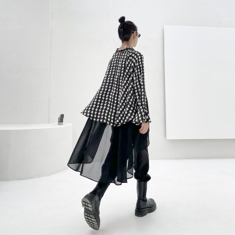 プリントシャツ スタイルシフォントップス ブラウス ロング ステッチ ラブタオタオダレンハウス45993900194