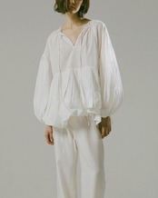 純綿 ホワイト ランタンスリーブ シャツ 