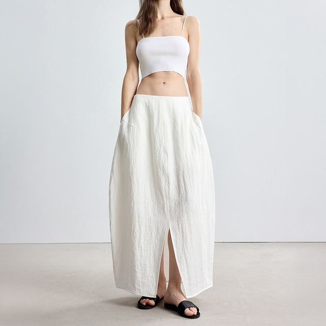 Curve balloon slit skirt A00191