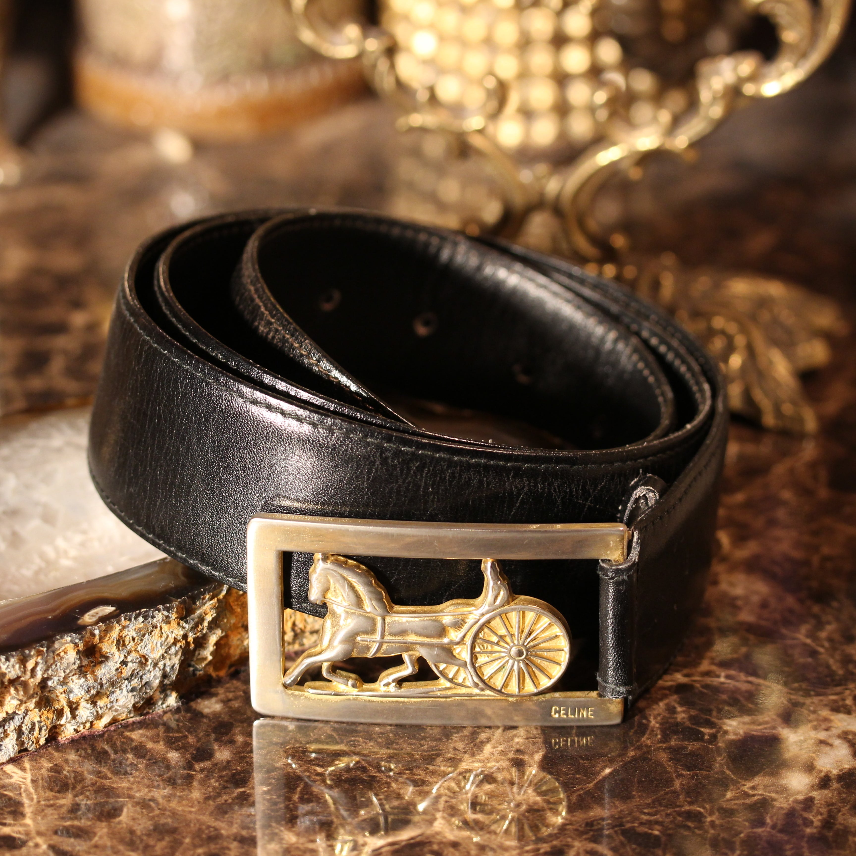 CELINE  CARRIAGE LOGO BUCKLE LEATHER BELT MADE IN ITALY/セリーヌ