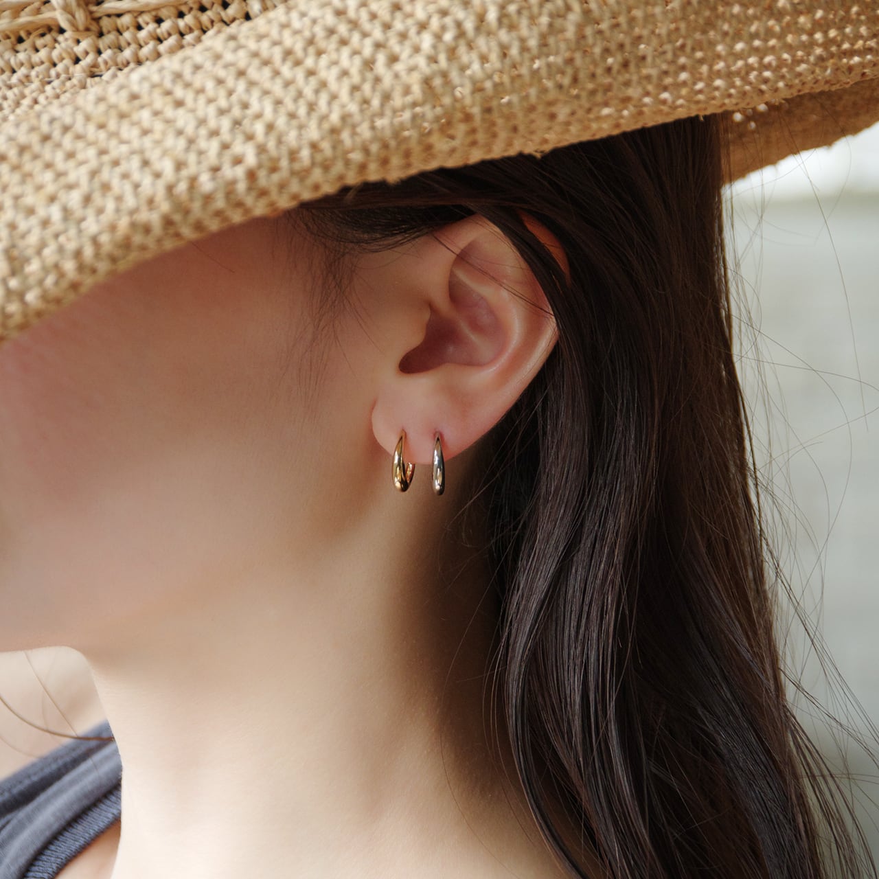 プラチナ フープピアス♡ プラチナ ダイヤモンド フープ ピアス（0.50