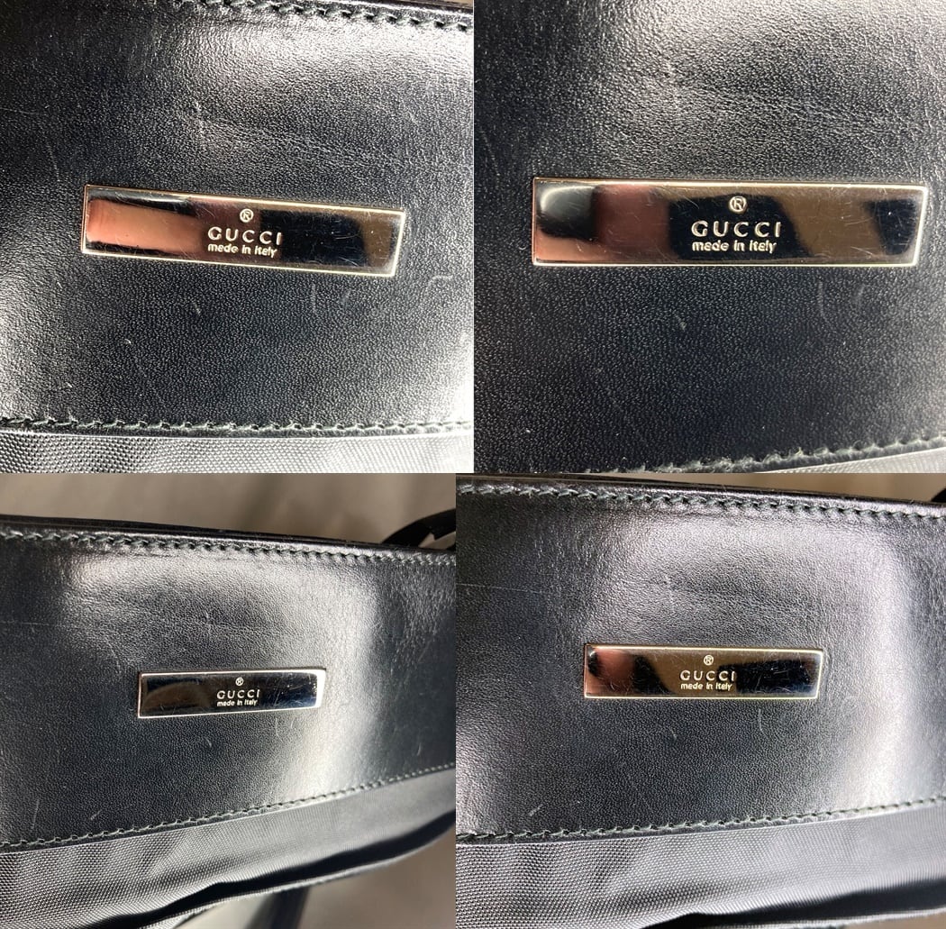 美品 GUCCI グッチ プレート ショルダーバッグ ブラック ロゴ レザー