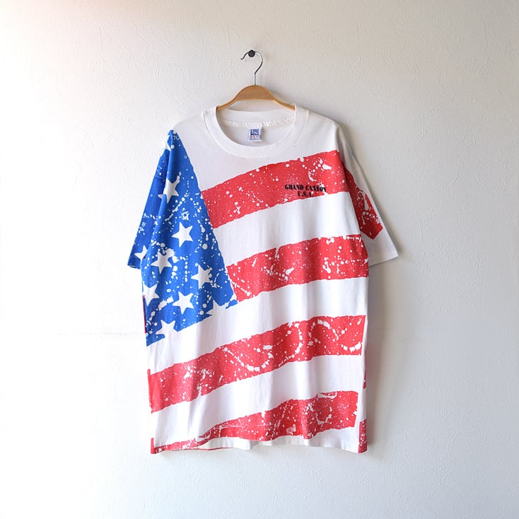 90S USA製 アメリカ国旗 星条旗 半袖 Tシャツ グランドキャニオン メンズXL ビッグサイズ シングルステッチ @BB0034
