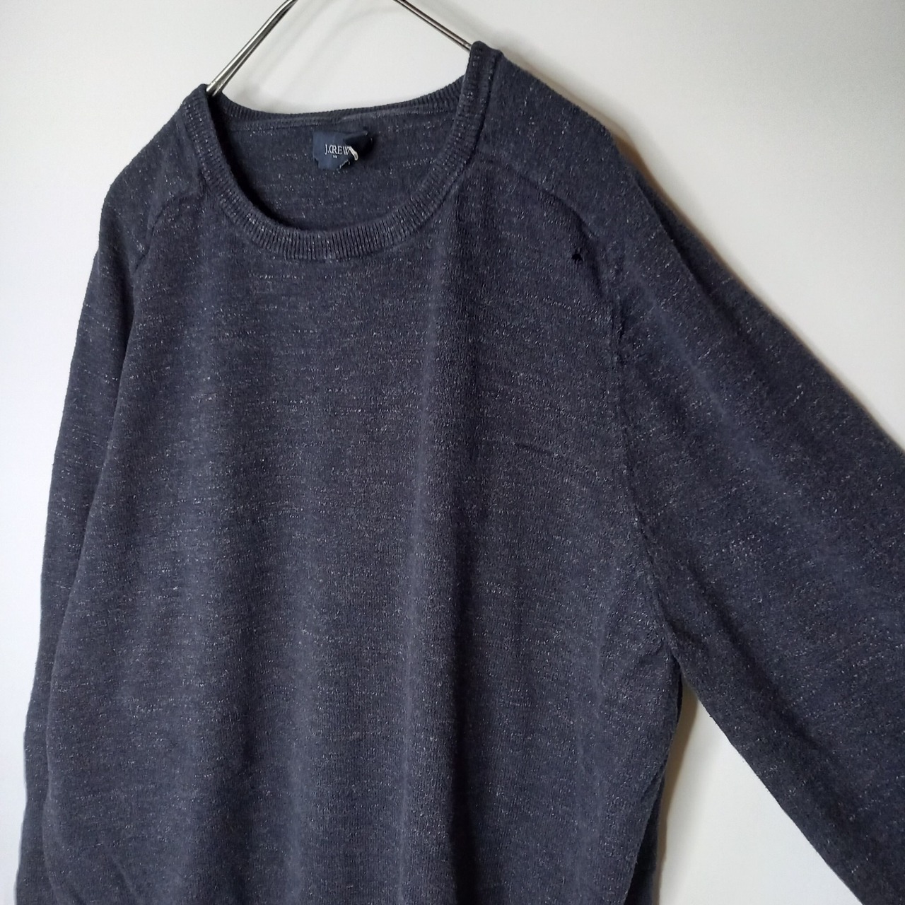 J CREW　クルーネック　コットンニット　セーター　薄手　無地　ネイビー　L