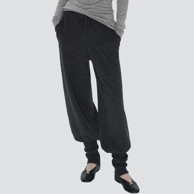 Long rib hem knit jogger pants A00118