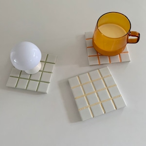 tile tray coaster 3colors / ヴィンテージ レトロ タイル トレー コースター 撮影小物 韓国 北欧 インテリア 雑貨