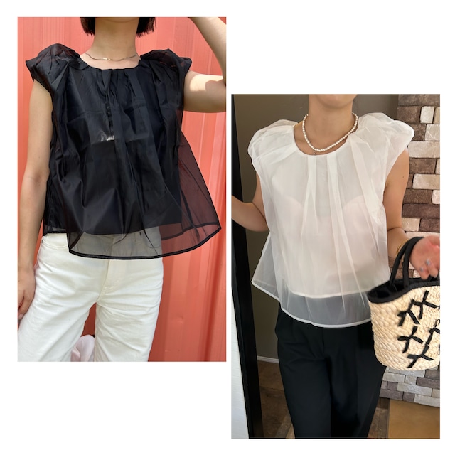 【即納】SEE-THROUGH ORGANDY BLOUS -2color-