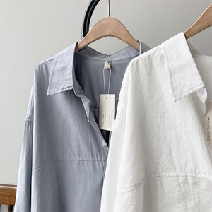 オーバーサイズロングシャツパッチポケット付き A00154