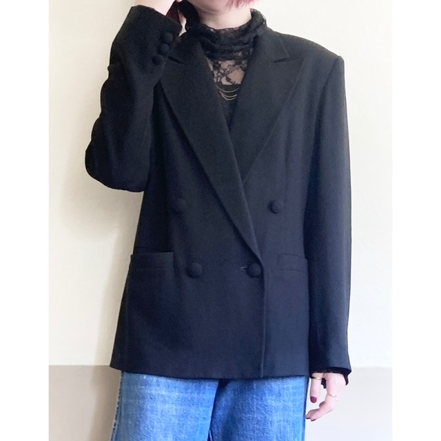 Black Rayon Double Breasted Tailored Jacket