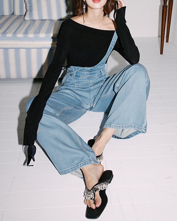 Front tuck wide denim overalls TH3455 | Leithy