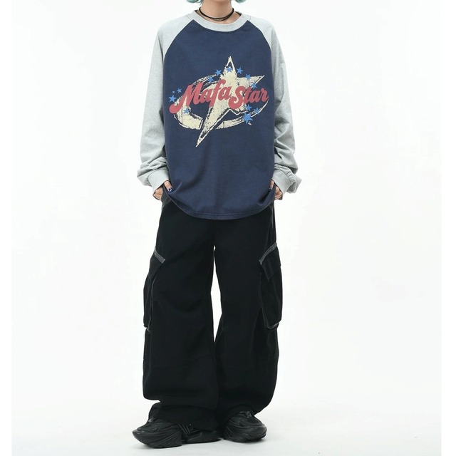 クラックレターグラフィックラグランルーズフォルムTシャツ 2col R02573