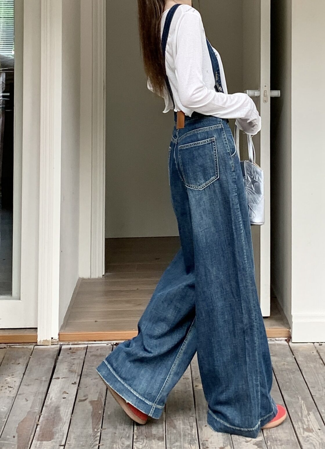 レディース デニム サロペット ワイドパンツ オーバーオール 肩紐 