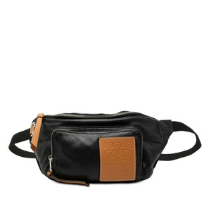 ロエベ アナグラム パフィー バムバッグ ボディバッグ ウエストバッグ ブラック ブラウン レザー レディース LOEWE 【中古】