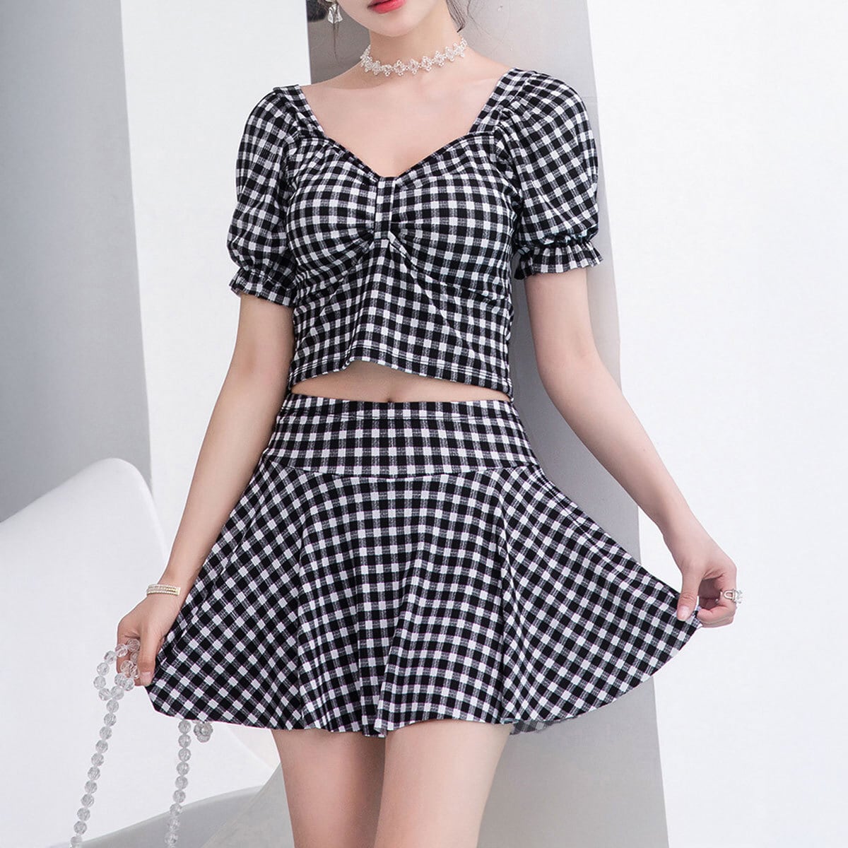 チェック柄 水着とスカート セット チェック柄 水着とスカート セット